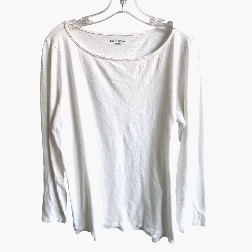 Eileen Fisher Organic Cotton LS Wht Top L  Hi-Low Quiet Luxury Lagenlook Capsule